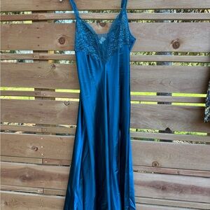 Victoria's Secret Blue Satin Chemise with Spaghetti Straps